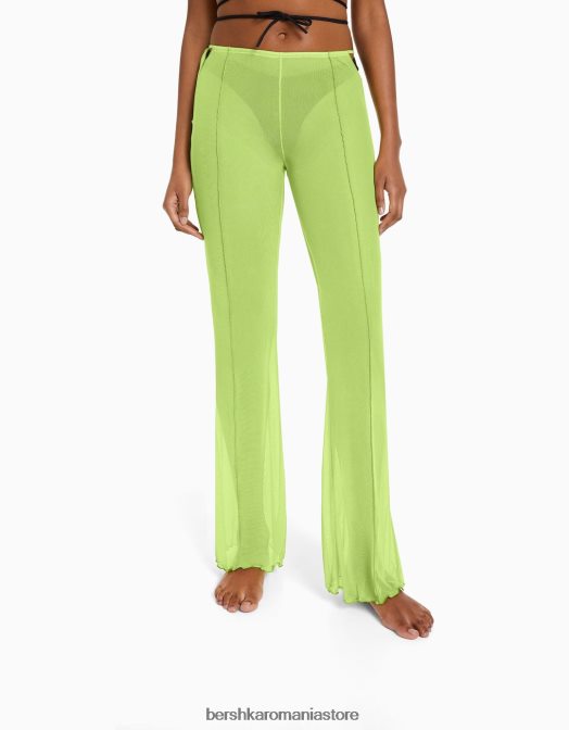 Bershka femei pantaloni din tul cu fante laterale verde Z86D1795 îmbrăcăminte