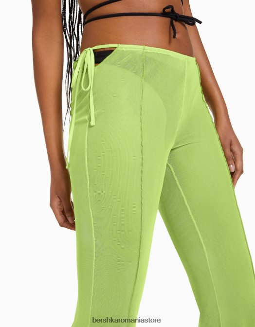 Bershka femei pantaloni din tul cu fante laterale verde Z86D1795 îmbrăcăminte