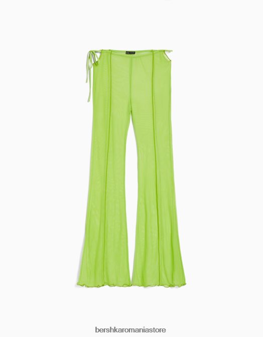 Bershka femei pantaloni din tul cu fante laterale verde Z86D1795 îmbrăcăminte