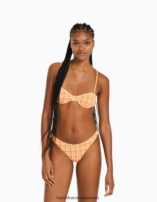 Bershka femei top de bikini cu carouri vichy portocale Z86D1798 îmbrăcăminte
