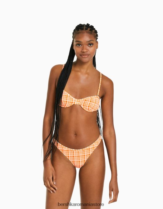 Bershka femei top de bikini cu carouri vichy portocale Z86D1799 îmbrăcăminte