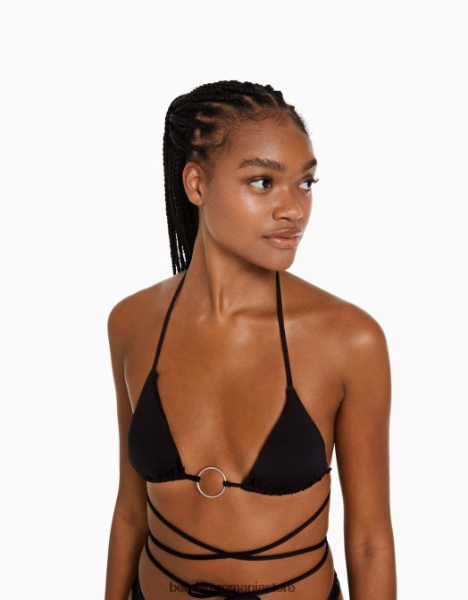 Bershka femei top de bikini cu detaliu inel negru Z86D1796 îmbrăcăminte