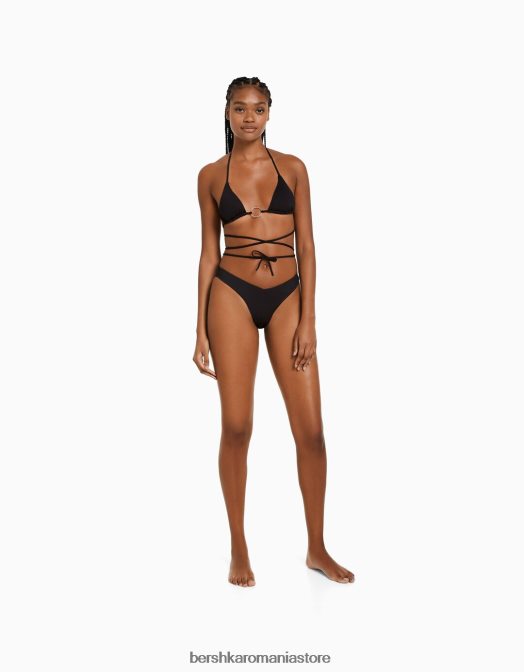 Bershka femei top de bikini cu detaliu inel negru Z86D1796 îmbrăcăminte