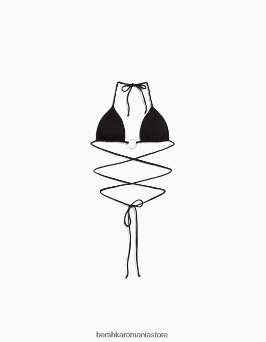 Bershka femei top de bikini cu detaliu inel negru Z86D1796 îmbrăcăminte