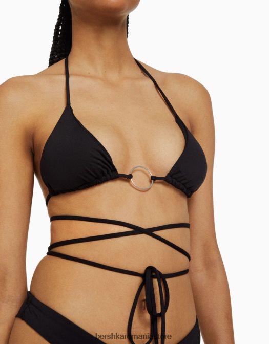 Bershka femei top de bikini cu detaliu inel negru Z86D1797 îmbrăcăminte