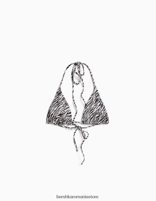 Bershka femei top de bikini cu imprimeu zebră cremă Z86D1774 îmbrăcăminte