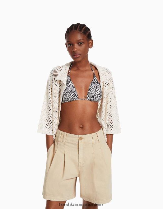 Bershka femei top de bikini cu imprimeu zebră cremă Z86D1885 îmbrăcăminte