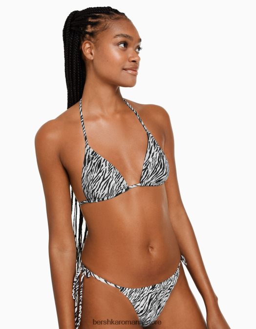 Bershka femei top de bikini cu imprimeu zebră cremă Z86D1887 îmbrăcăminte