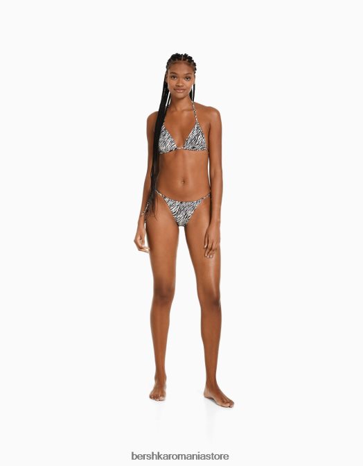 Bershka femei top de bikini cu imprimeu zebră cremă Z86D1887 îmbrăcăminte