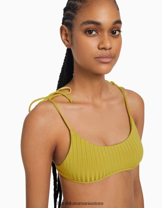 Bershka femei top de bikini cu nervuri late verde Z86D1801 îmbrăcăminte