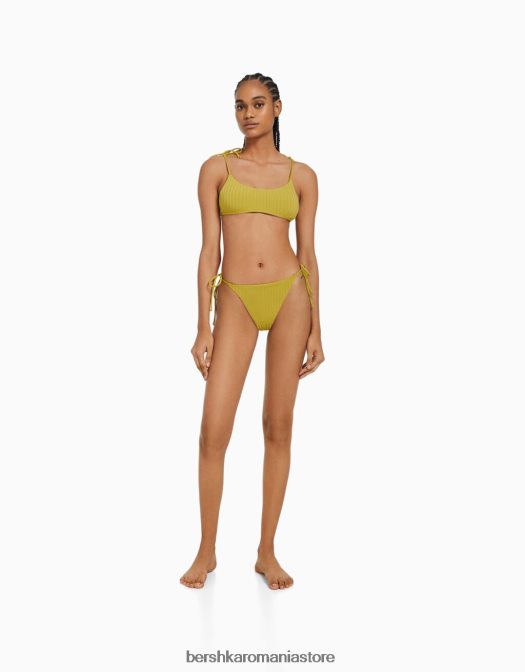Bershka femei top de bikini cu nervuri late verde Z86D1801 îmbrăcăminte