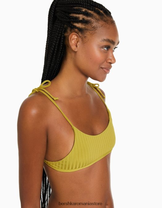 Bershka femei top de bikini cu nervuri late verde Z86D1804 îmbrăcăminte