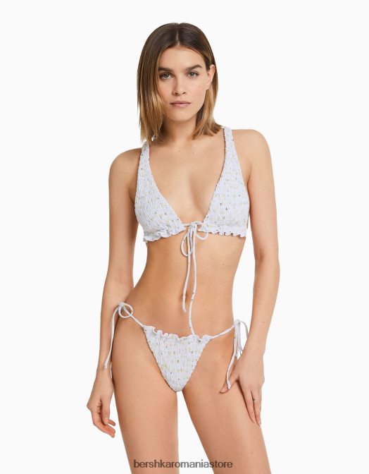 Bershka femei top de bikini smocked alb Z86D1814 îmbrăcăminte