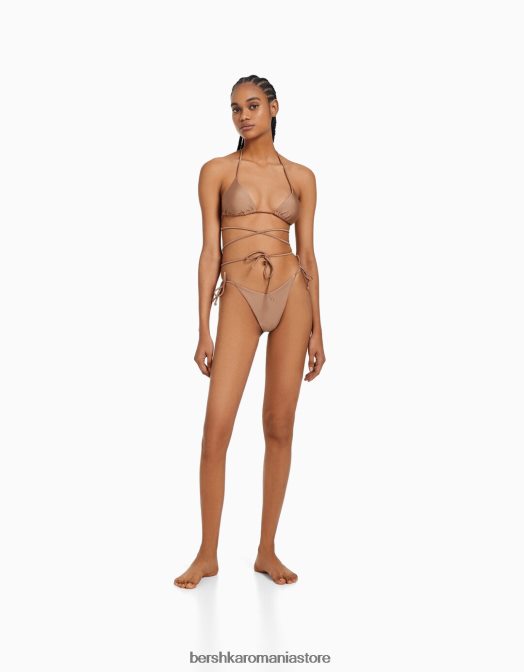 Bershka femei top de bikini strălucitor maro Z86D1776 îmbrăcăminte