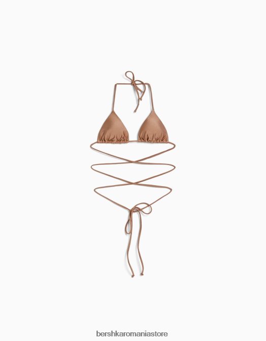 Bershka femei top de bikini strălucitor maro Z86D1776 îmbrăcăminte
