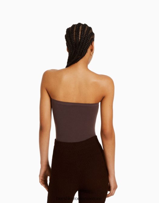 Bershka femei Body fără cusături fără umeri maro Z86D868 îmbrăcăminte