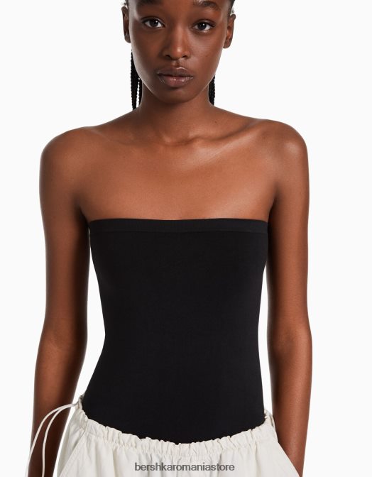 Bershka femei Body fără cusături fără umeri negru Z86D869 îmbrăcăminte