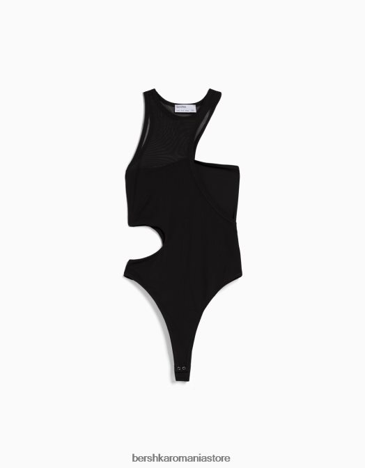 Bershka femei Body fără mâneci, cu decupaj și detaliu din plasă negru Z86D769 îmbrăcăminte