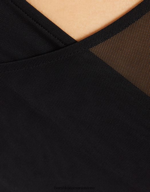 Bershka femei Body fără mâneci, cu decupaj și detaliu din plasă negru Z86D769 îmbrăcăminte