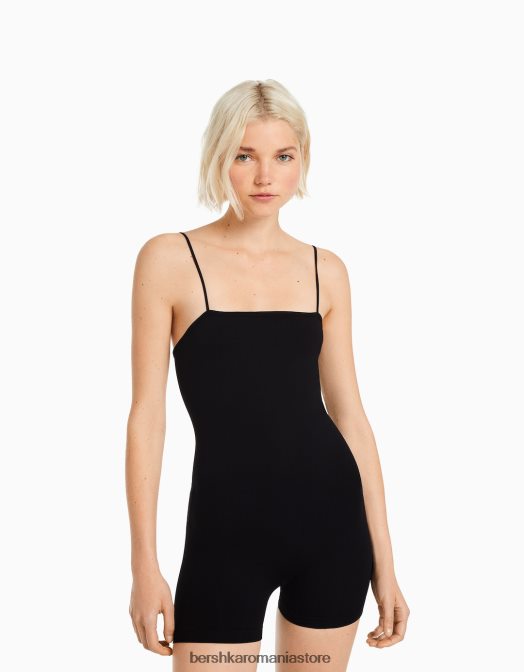 Bershka femei Costum de ciclism fără cusături, cu decolteu pătrat negru Z86D56 îmbrăcăminte