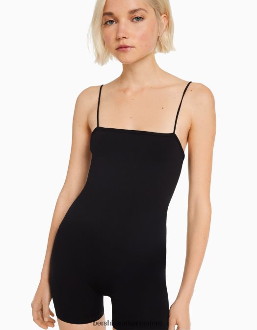 Bershka femei Costum de ciclism fără cusături, cu decolteu pătrat negru Z86D56 îmbrăcăminte