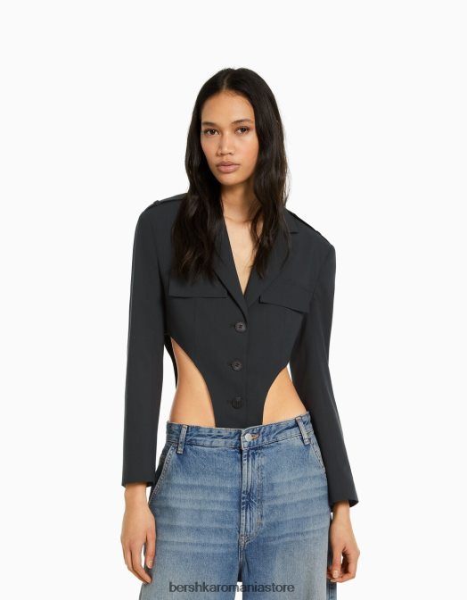 Bershka femei body blazer croit gri inchis Z86D1181 îmbrăcăminte