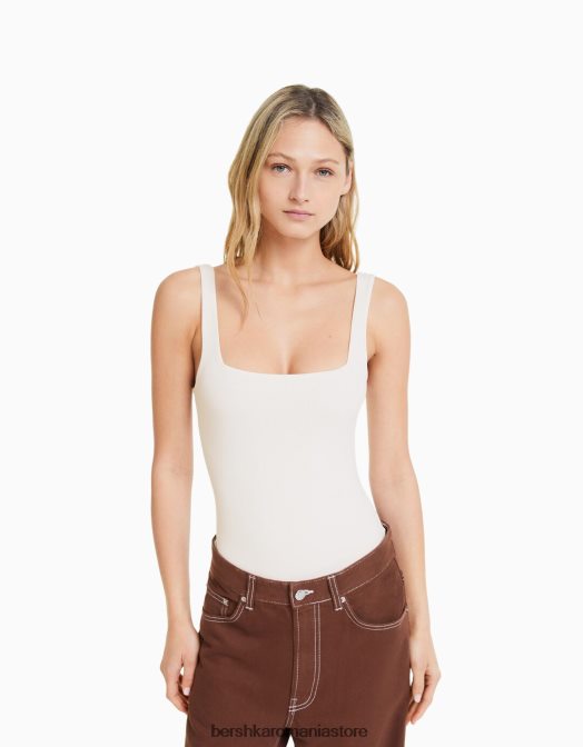 Bershka femei body monocrom cu bretele alb Z86D697 îmbrăcăminte