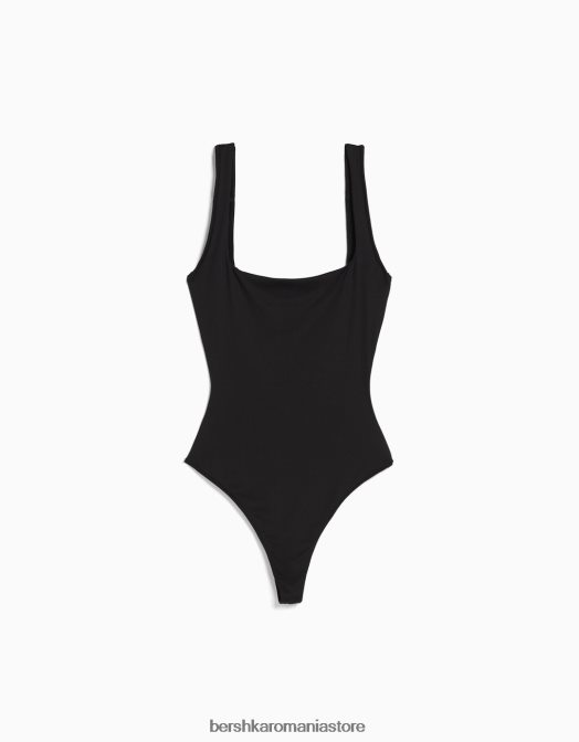 Bershka femei body monocrom cu bretele negru Z86D696 îmbrăcăminte