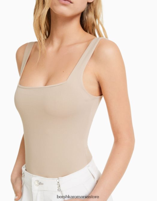 Bershka femei body monocrom cu bretele nisip Z86D695 îmbrăcăminte