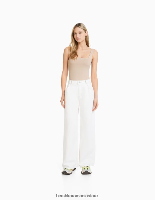 Bershka femei body monocrom cu bretele nisip Z86D695 îmbrăcăminte