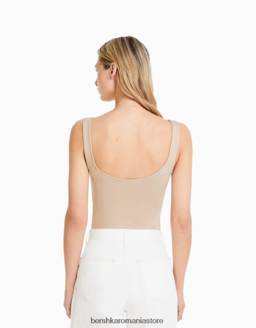 Bershka femei body monocrom cu bretele nisip Z86D698 îmbrăcăminte