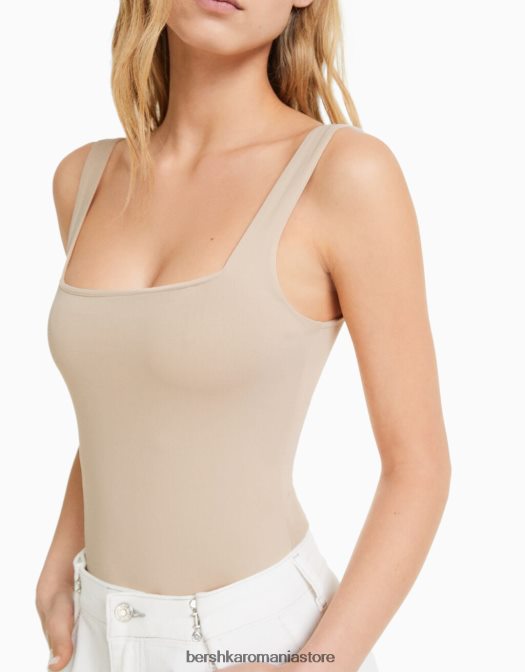 Bershka femei body monocrom cu bretele nisip Z86D698 îmbrăcăminte