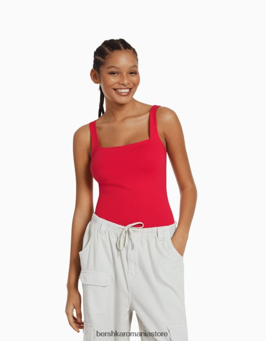 Bershka femei body monocrom cu bretele roșu Z86D700 îmbrăcăminte