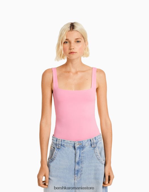 Bershka femei body monocrom cu bretele roz Z86D699 îmbrăcăminte
