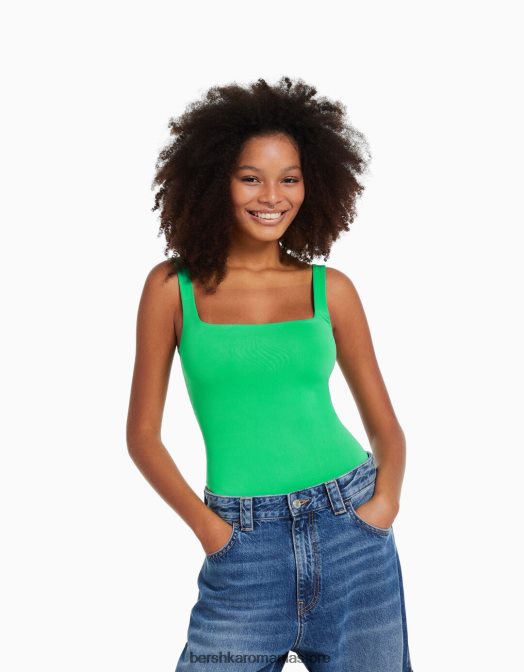 Bershka femei body monocrom cu bretele verde Z86D701 îmbrăcăminte