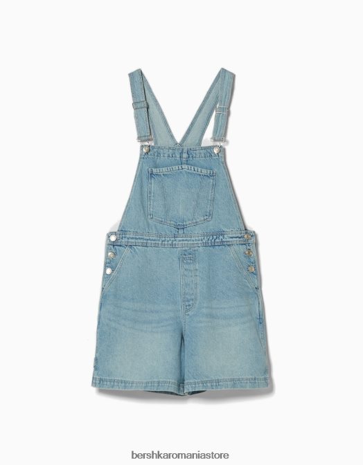 Bershka femei salopetă din denim cu detalii de dulgher albastru deschis Z86D265 îmbrăcăminte