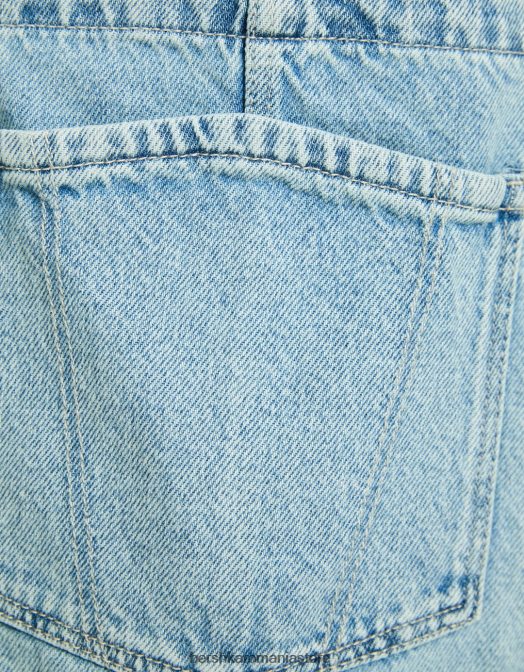 Bershka femei salopetă din denim cu detalii de dulgher albastru deschis Z86D265 îmbrăcăminte