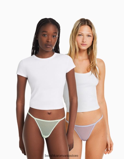 Bershka femei Pachet de 2 curele cu plasă punctată verde Z86D1763 îmbrăcăminte