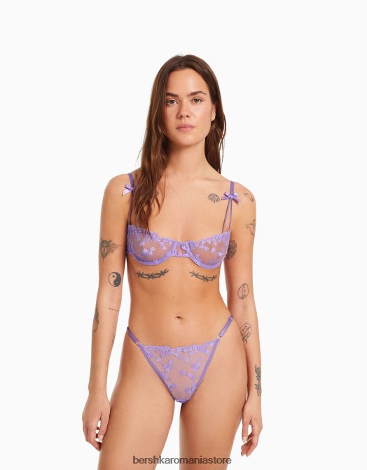 Bershka femei sutien balcon cu tul cu inimioare violet Z86D1737 îmbrăcăminte