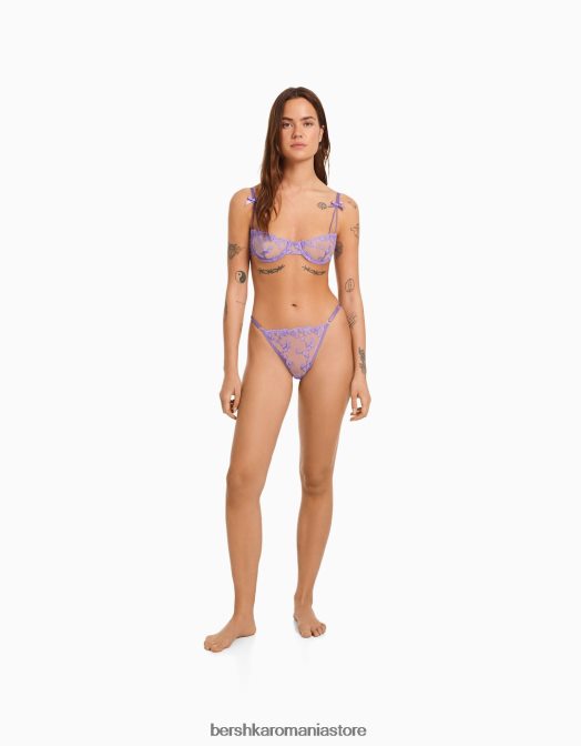 Bershka femei sutien balcon cu tul cu inimioare violet Z86D1737 îmbrăcăminte