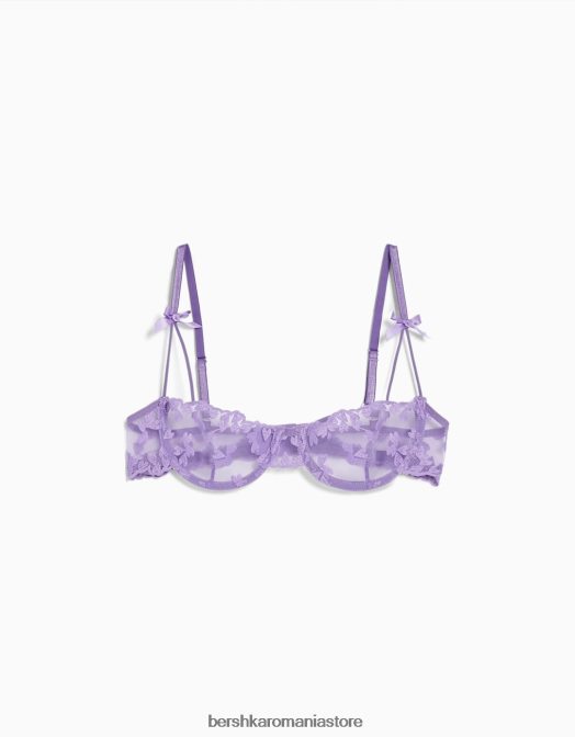 Bershka femei sutien balcon cu tul cu inimioare violet Z86D1737 îmbrăcăminte