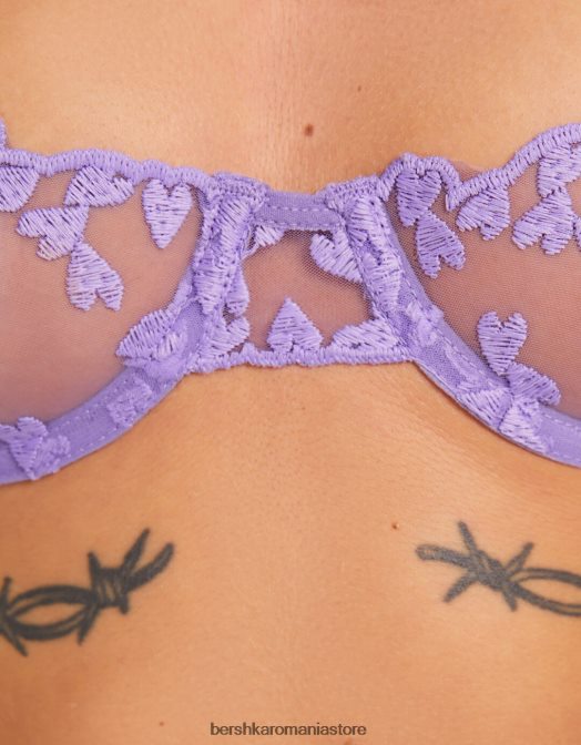 Bershka femei sutien balcon cu tul cu inimioare violet Z86D1737 îmbrăcăminte
