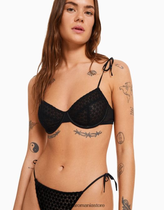 Bershka femei sutien cu funde și sârmă negru Z86D1748 îmbrăcăminte