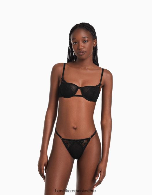 Bershka femei sutien din dantela neagra cu sarma negru Z86D1746 îmbrăcăminte