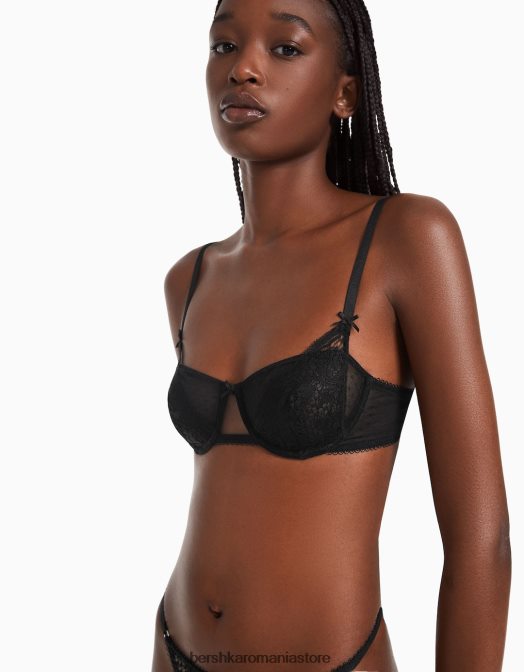 Bershka femei sutien din dantela neagra cu sarma negru Z86D1746 îmbrăcăminte