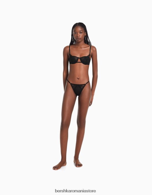Bershka femei sutien din dantela neagra cu sarma negru Z86D1746 îmbrăcăminte