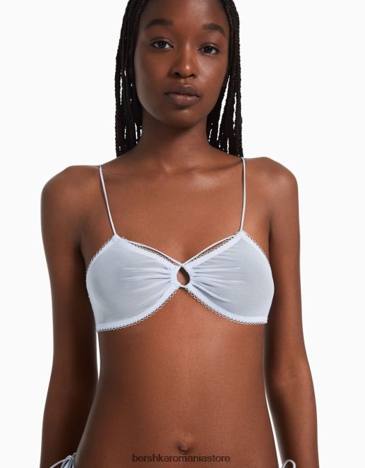 Bershka femei sutien triunghiular cu detaliu adunat albastru deschis Z86D1762 îmbrăcăminte