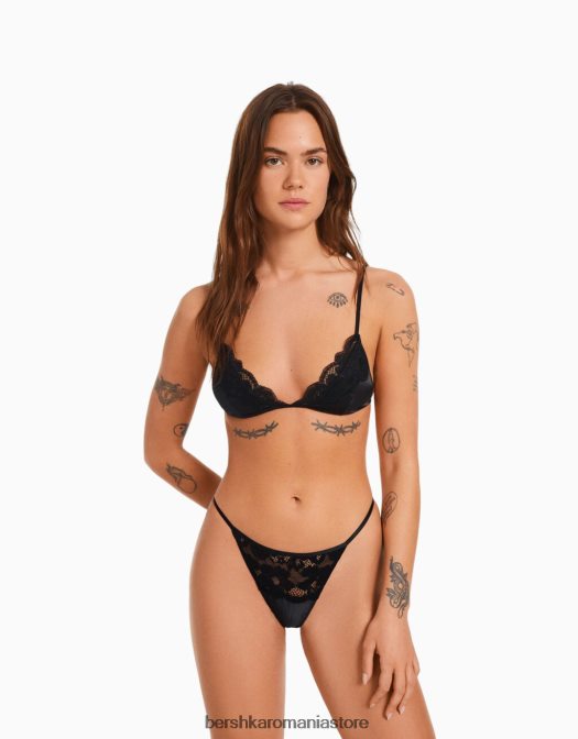 Bershka femei sutien triunghiular din dantela negru Z86D1744 îmbrăcăminte