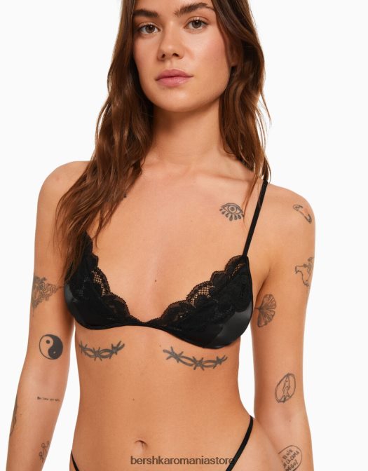 Bershka femei sutien triunghiular din dantela negru Z86D1744 îmbrăcăminte