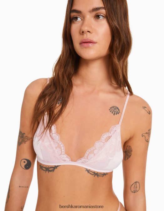 Bershka femei sutien triunghiular din dantela roz Z86D1756 îmbrăcăminte